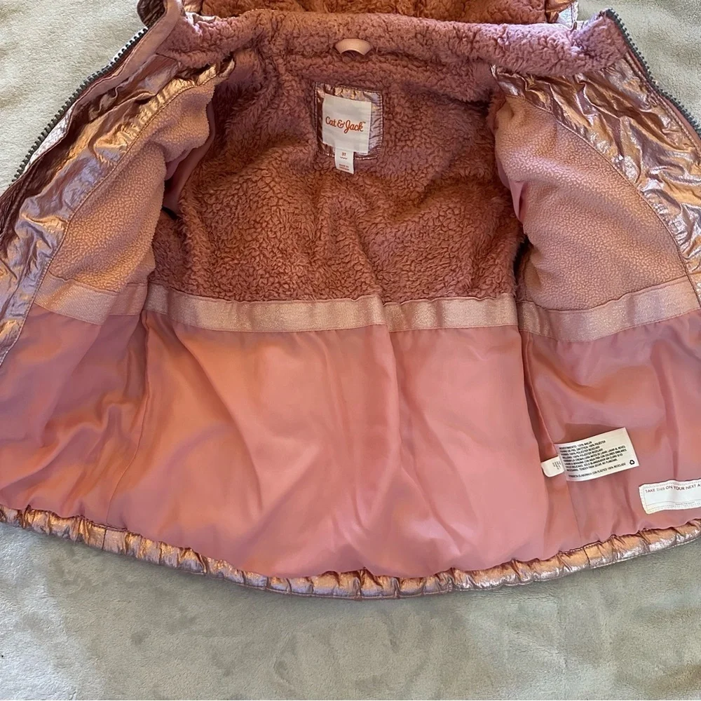 ✨Cat & Jack Pink Metallic Quilted Puffer Coat. Toddler Girl. Size 3T✨